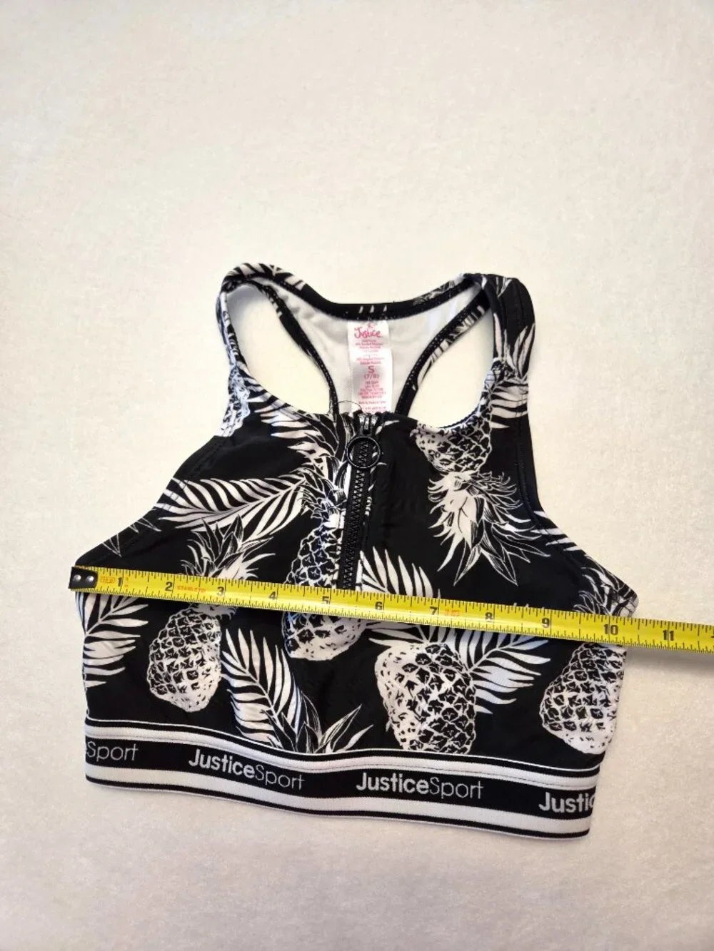 Justice Sport Girls Pineapple Sports Bra Black White Size Small 7/8